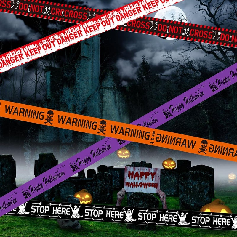 OZIO 5Pcs Halloween Caution Tape, 100 ft Reusable Zombie Tape Halloween Decoration Creepy Scary Decoration Tape for Party Haunted Houses - Image 3